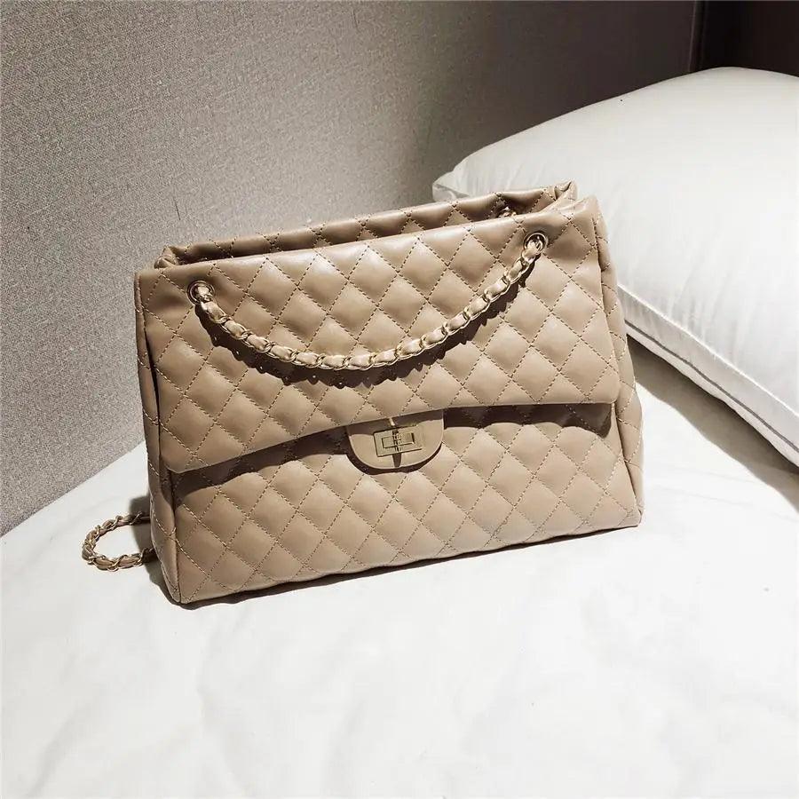 Stevvex beige quilted PU leather shoulder bag with chain strap crossbody on Tampa Home & Garden Store
