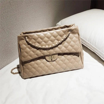 Stevvex beige quilted PU leather shoulder bag with chain strap crossbody on Tampa Home & Garden Store