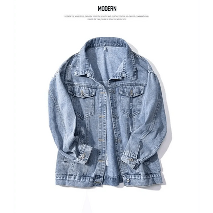 Stevvex women's denim trucker ST93337LOJ, light-wash with ripped holes and patchwork on Tampa Home & Garden Store