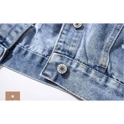 Stevvex women's denim trucker jacket in light wash with metal buttons on Tampa Home & Garden Store