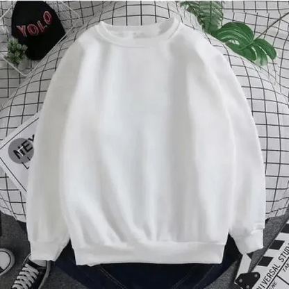 White oversized crew-neck pullover sweatshirt with long sleeves and ribbed cuffs and hem on Tampa Home & Garden Store