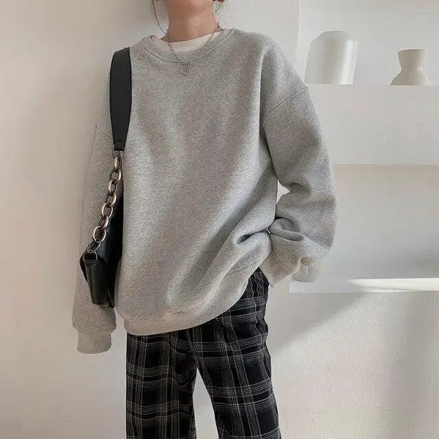 Stevvex grey fleece sweatshirt oversized pullover with long sleeves on Tampa Home & Garden Store