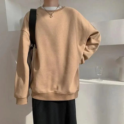Stevvex women's beige fleece oversized crewneck sweatshirt with long sleeves on Tampa Home & Garden Store