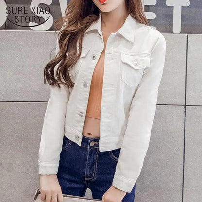 White cropped denim trucker jacket with front pockets for women on Tampa Home & Garden Store