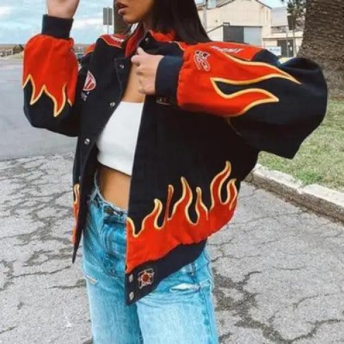 Stevvex windbreaker ST93317BCD with red flame print, hooded on Tampa Home & Garden Store