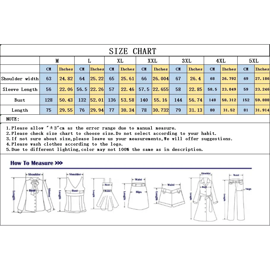 Windbreaker size chart and measurement guide with shoulder, sleeve, bust, and length diagrams on Tampa Home & Garden Store