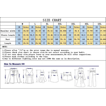Windbreaker size chart and measurement guide with shoulder, sleeve, bust, and length diagrams on Tampa Home & Garden Store
