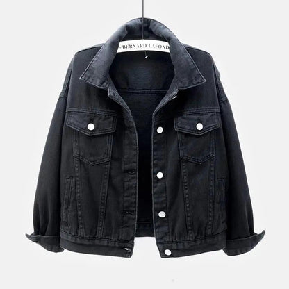 Denim trucker jacket Stevvex black plus-size with silver snaps and chest pockets on Tampa Home & Garden Store