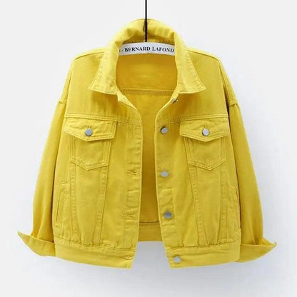 Yellow denim trucker jacket with pockets and relaxed fit Bernard Lafond label visible on Tampa Home & Garden Store