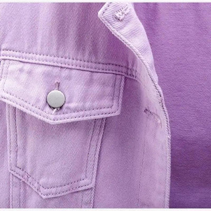 Stevvex women's denim trucker jacket lavender pink with snap pocket on Tampa Home & Garden Store