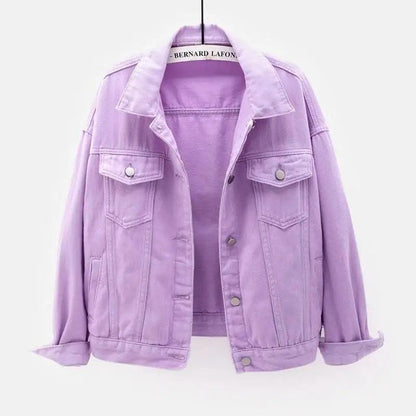 Stevvex lavender denim jacket plus size trucker with front pockets rolled cuffs on Tampa Home & Garden Store