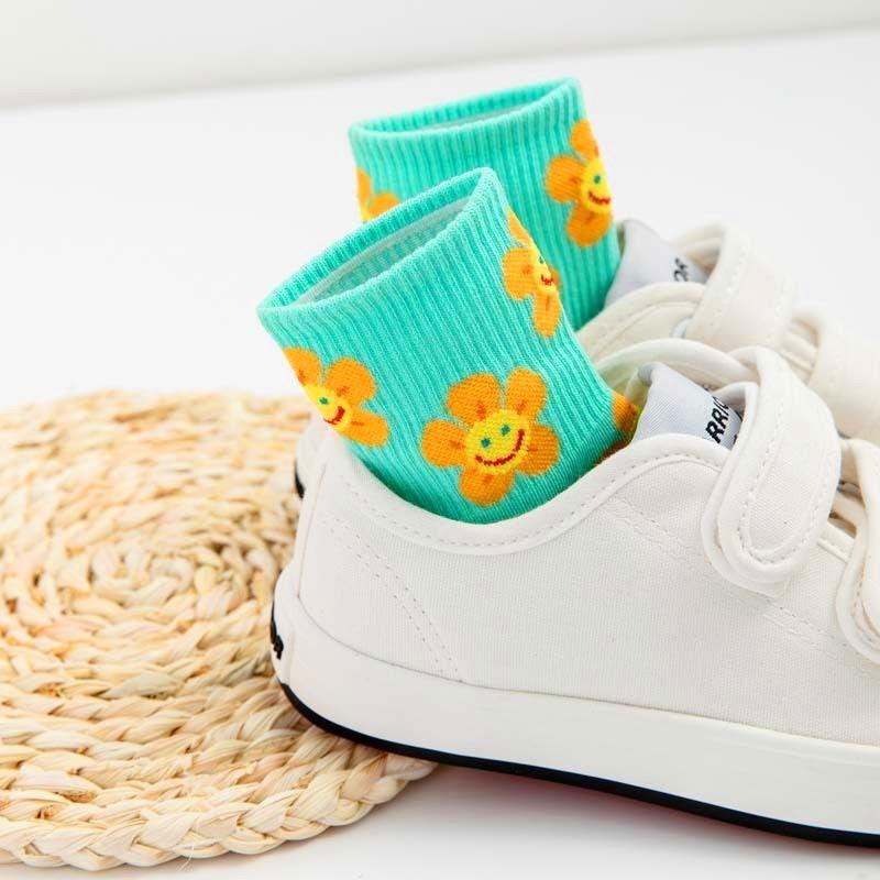 New Style Cartoon Flower Women Socks Stevvex crew socks turquoise, breathable on Tampa Home & Garden Store