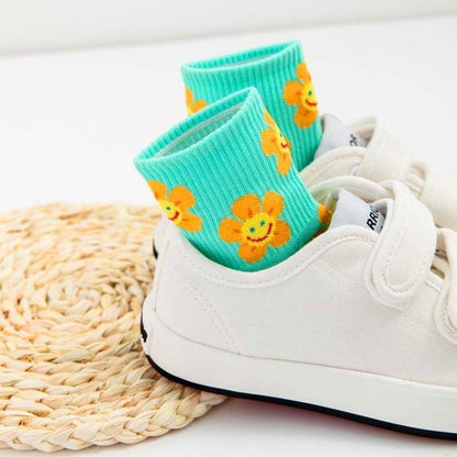 New Style Cartoon Flower Women Socks Stevvex crew socks turquoise, breathable on Tampa Home & Garden Store