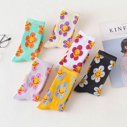 Stevvex women's crew socks with colorful cartoon flowers, breathable ribbed knit, 6 pairs on Tampa Home & Garden Store