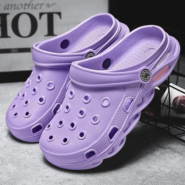 Stevvex lavender sandals with back strap and holes on Tampa Home & Garden Store