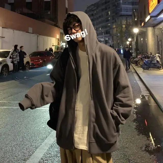 Stevvex hooded sweatshirt taupe oversized fleece for men casual streetwear on Tampa Home & Garden Store