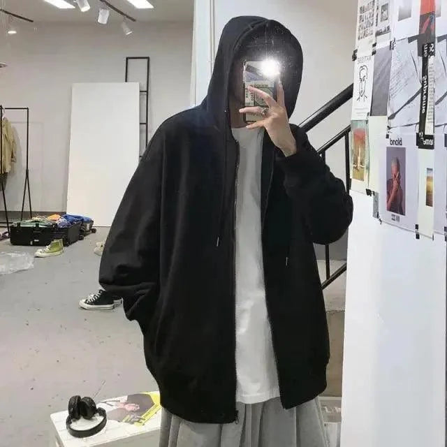 Stevvex black oversized fleece hoodie with hood over white tee in studio for men on Tampa Home & Garden Store