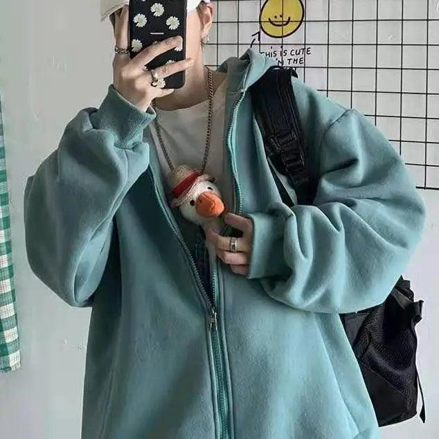 Hoodie Stevvex teal fleece zip-up oversized men's hooded sweatshirt on Tampa Home & Garden Store