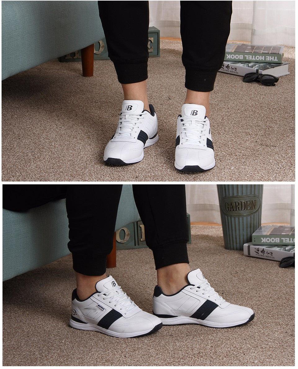 Mens Walking Shoes lace-up athletic sneakers white with black accents Stevvex ST85SH3565TUR on Tampa Home & Garden Store