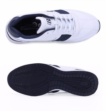 Stevvex men's athletic walking shoes white with navy accents, lace-up sneakers and outsole on Tampa Home & Garden Store