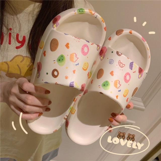 Stevvex Soft Eva Light Sandal slippers, white with colorful donut and candy print 2 slides on Tampa Home & Garden Store