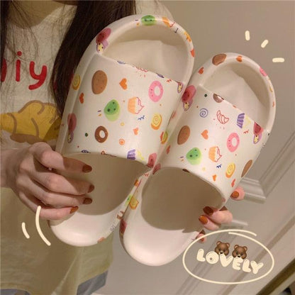 Stevvex Soft Eva Light Sandal slippers, white with colorful donut and candy print 2 slides on Tampa Home & Garden Store