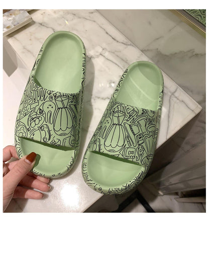 Stevvex Soft Eva Light Sandals mint green with doodle print for indoor outdoor wear, 2 pairs on Tampa Home & Garden Store
