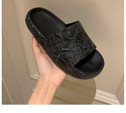 Soft Eva Light Sandal Stevvex black slide with white doodle pattern for indoor outdoor wear on Tampa Home & Garden Store