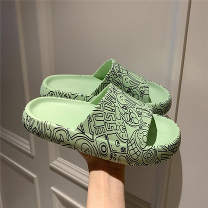 Soft Eva Light Sandal mint green indoor/outdoor slippers (2) with black doodle pattern by Stevvex on Tampa Home & Garden Store