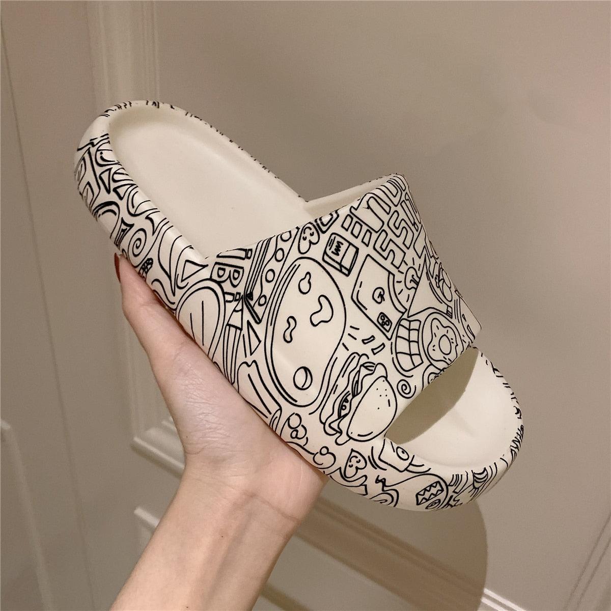 Soft Eva Light Sandal slippers white EVA with black doodle print for indoor outdoor wear on Tampa Home & Garden Store