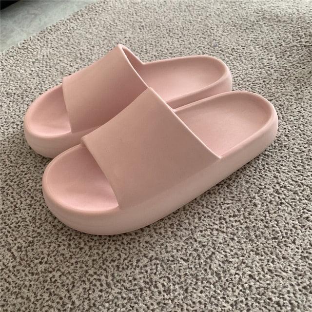 Stevvex Soft Eva light pink slide sandals, wide strap, cushioned sole pair on Tampa Home & Garden Store