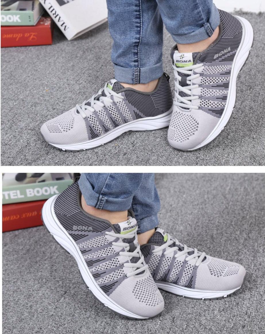 Stevvex women's mesh running shoes gray and white, lace-up, pair of athletic sneakers on Tampa Home & Garden Store