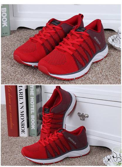 Stevvex women's running shoes red mesh upper lightweight sneakers with white midsole on Tampa Home & Garden Store
