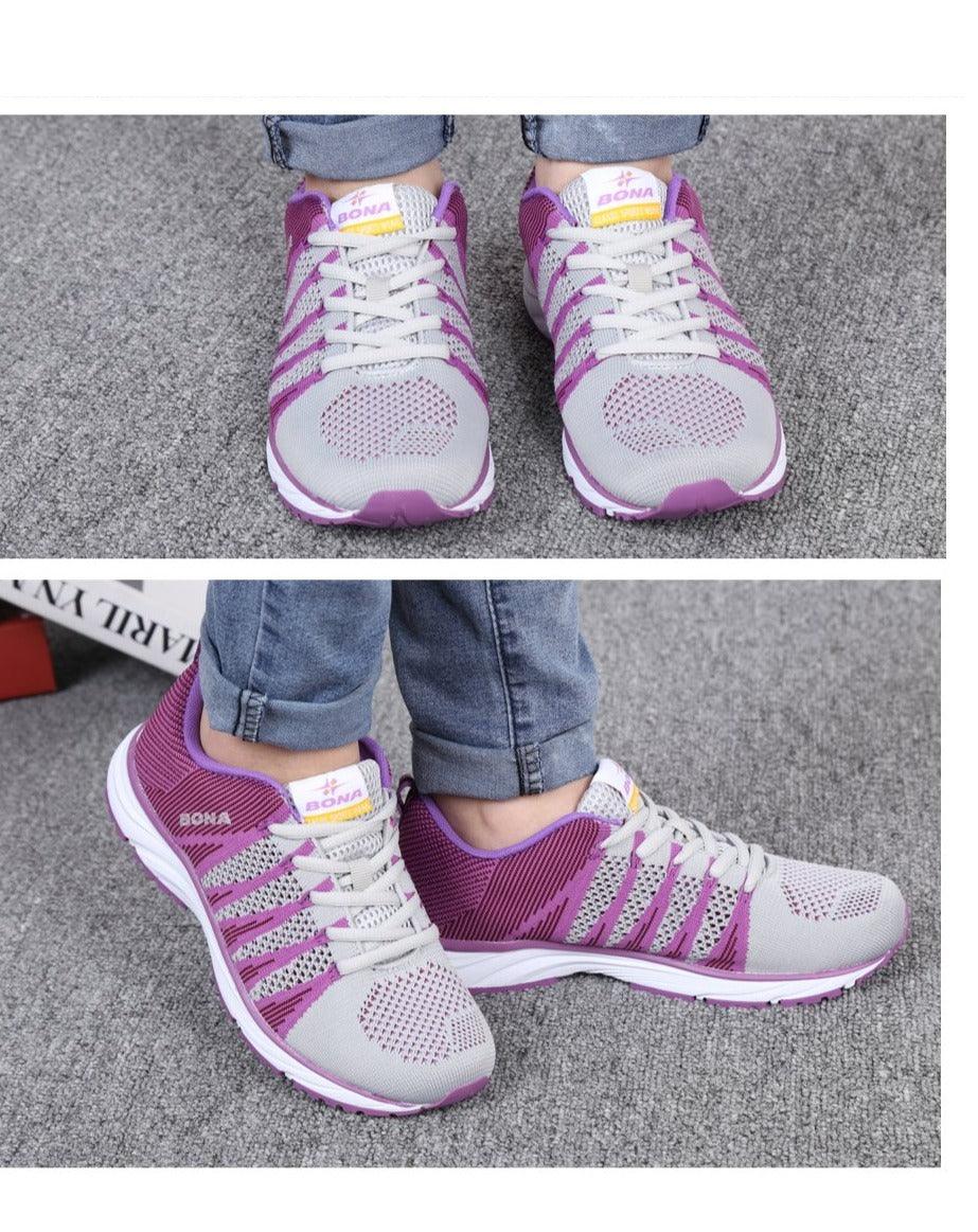 Stevvex women's running shoes with purple and gray mesh, lightweight lace-up athletic sneakers for outdoor jogging on Tampa Home & Garden Store