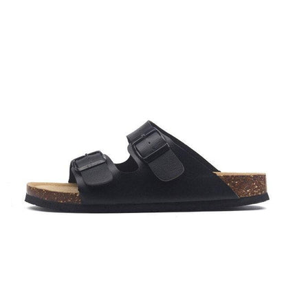 Stevvex women's black double-buckle EVA slide sandal with cork footbed non-slip on Tampa Home & Garden Store