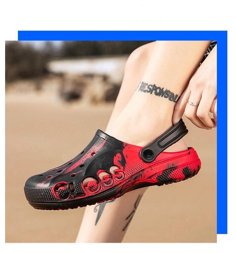 Garden clogs Stevvex red/black, strap, anti-skid rubber sole on Tampa Home & Garden Store