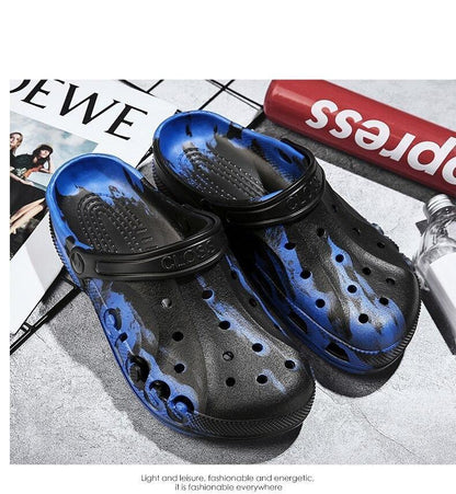 Stevvex blue garden clogs pair with perforated holes and slip-on strap, rubber anti-skid sole on Tampa Home & Garden Store