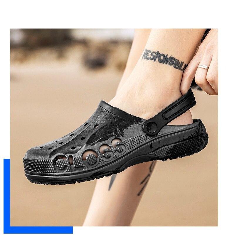 Stevvex men's black garden clogs with back strap, perforated upper and anti-skid rubber sole on Tampa Home & Garden Store