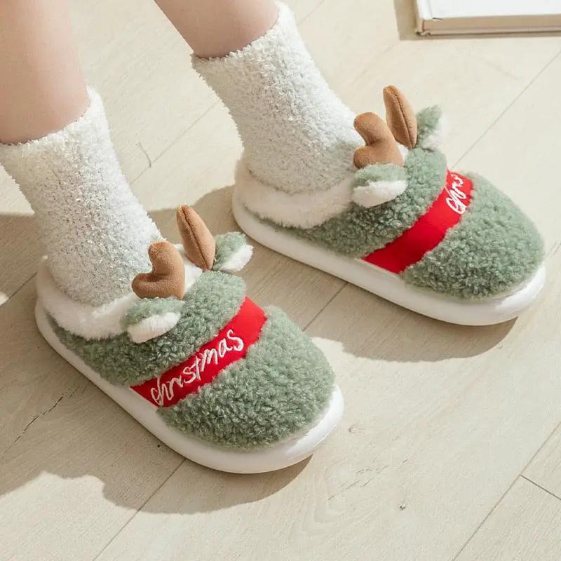 Thick Sole Christmas Deer Slippers for Women