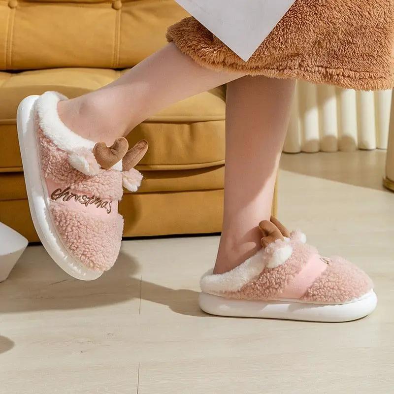 Thick Sole Christmas Deer Slippers for Women