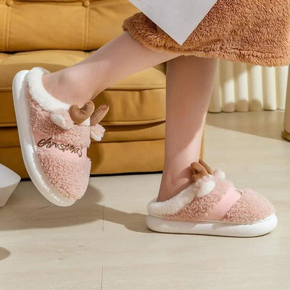 Thick Sole Christmas Deer Slippers for Women