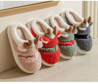 Thick Sole Christmas Deer Slippers for Women
