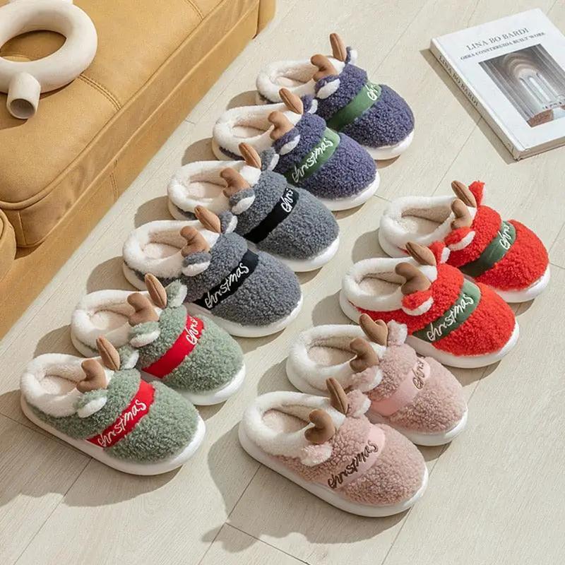 Thick Sole Christmas Deer Slippers for Women