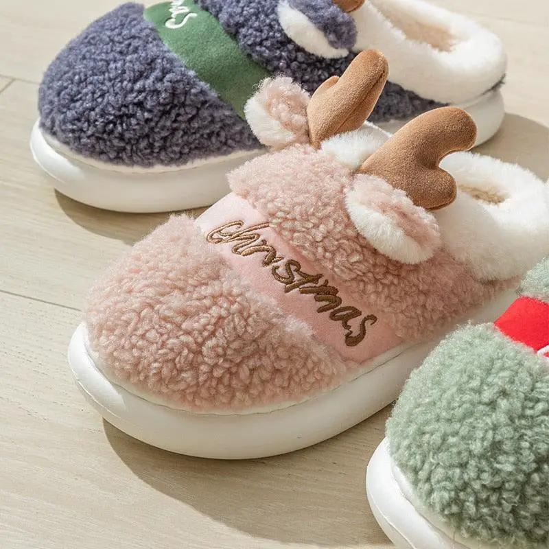 Thick Sole Christmas Deer Slippers for Women