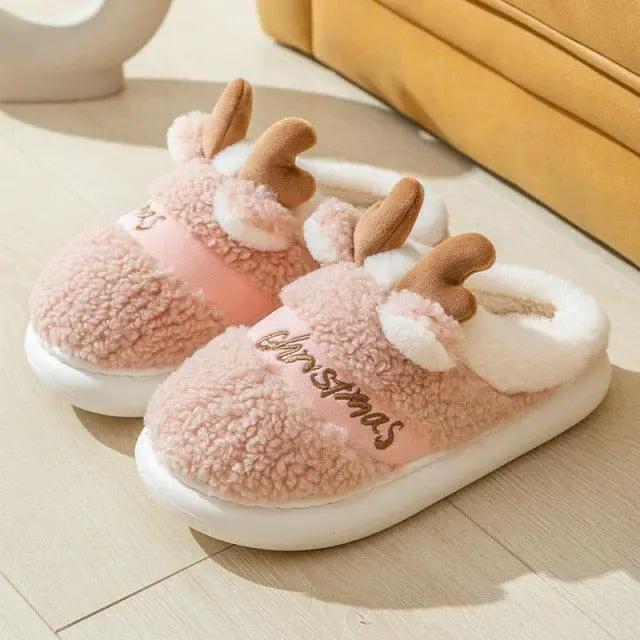Thick Sole Christmas Deer Slippers for Women