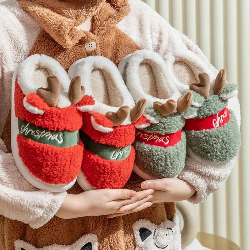 Thick Sole Christmas Deer Slippers for Women
