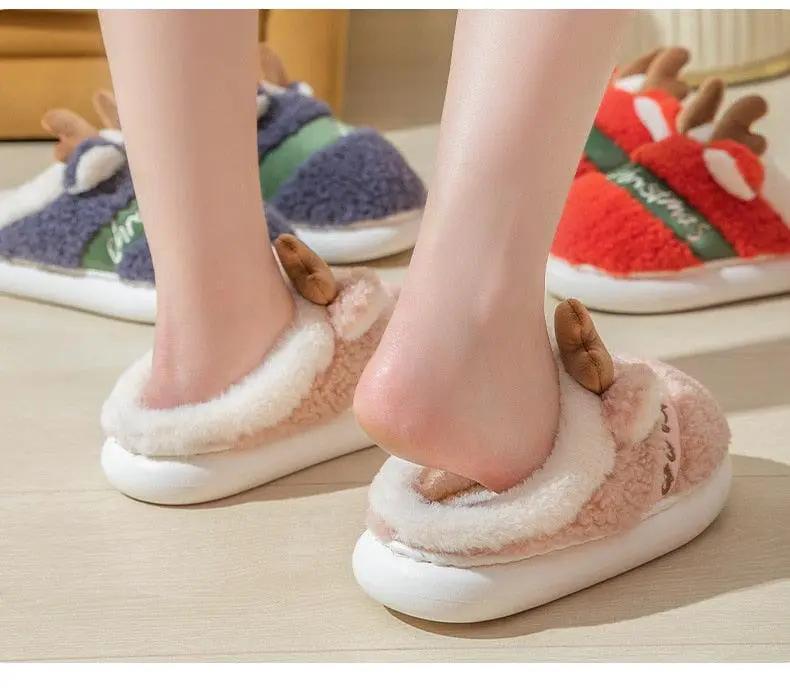 Thick Sole Christmas Deer Slippers for Women