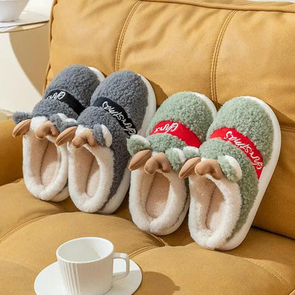 Thick Sole Christmas Deer Slippers for Women