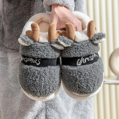 Thick Sole Christmas Deer Slippers for Women