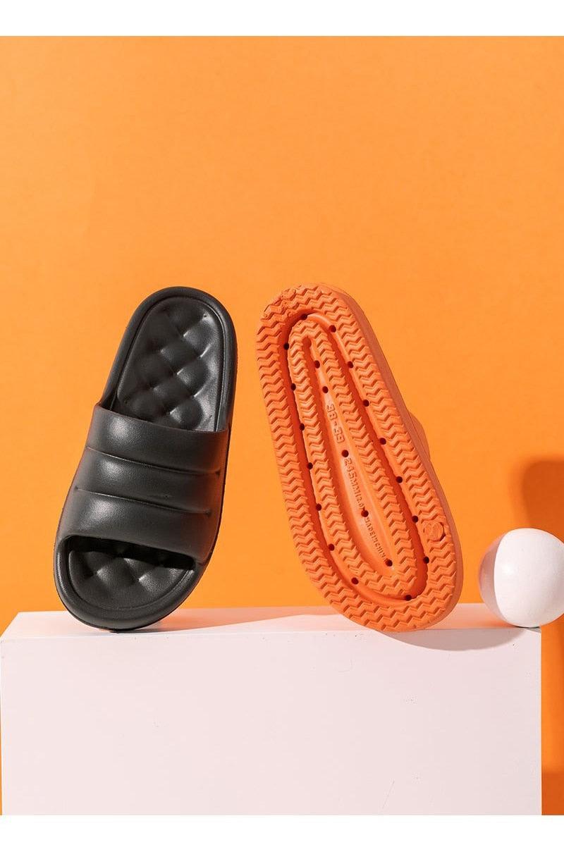Stevvex EVA sofa slides black open-toe indoor sandals with thick strap and orange sole on Tampa Home & Garden Store